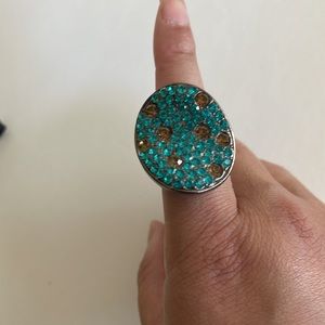 Teal and Chocolate Brown Rhinestone Adjustable Ring